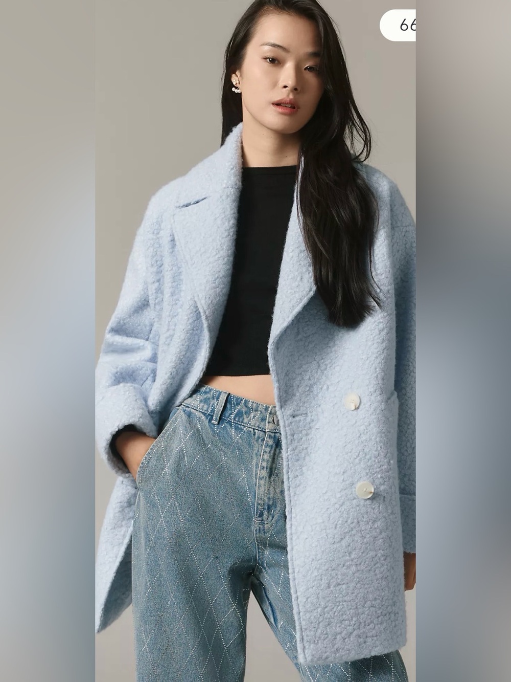 Anthropologie Light Blue Teddy Bouclé Double-Breasted Jacket